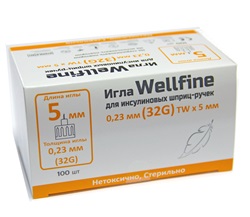 Иглы Веллфайн 32G, 0,23 мм (WellFine), длина 5 мм, №100 для шприц-ручек