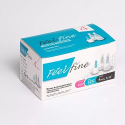 Иглы FeelFine 32G для шприц-ручек, ультра-тонкие, длина 4 мм, 100 шт.